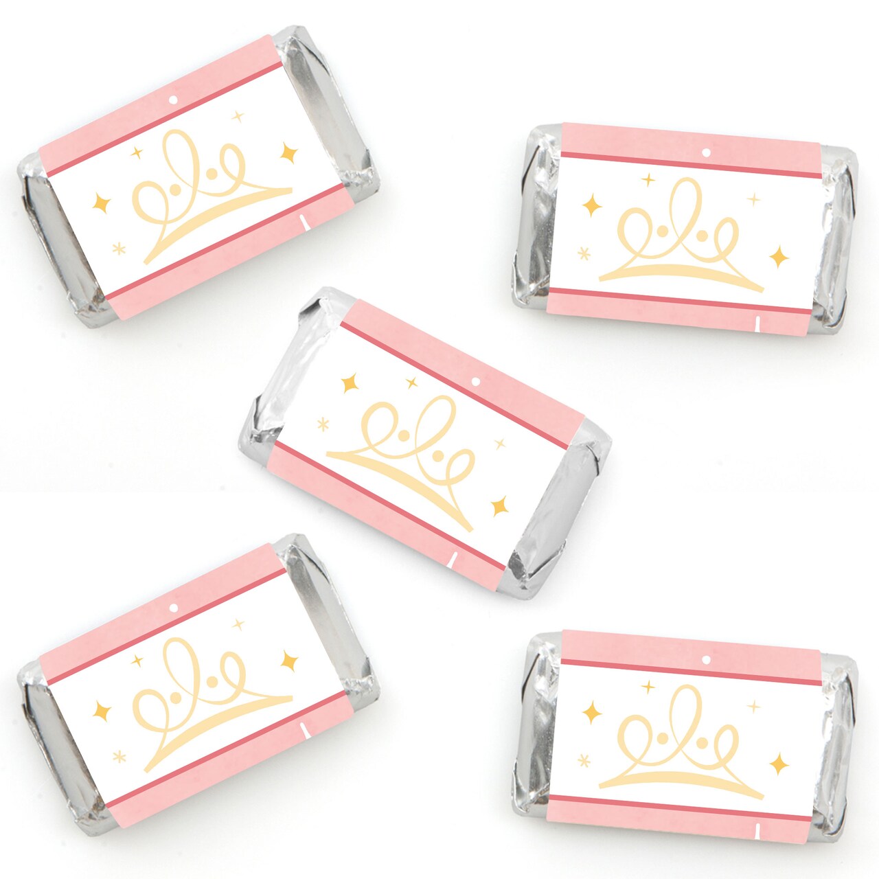 Big Dot of Happiness Princess Party Mini Candy Bar Wrapper Stickers, Princess Crown Birthday Party Small Favors - 40 Count Sticker Labels
